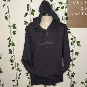 Just Strong Core Hoodie Washed Black Pullover Drawstring Hoodie NWT